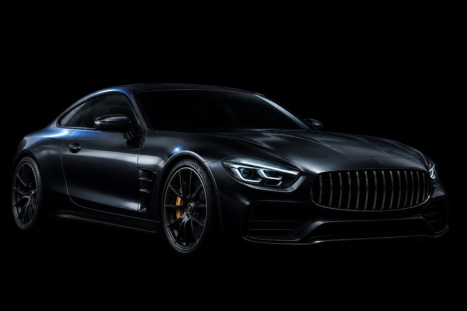 Dark luxury performance car in dramatic light