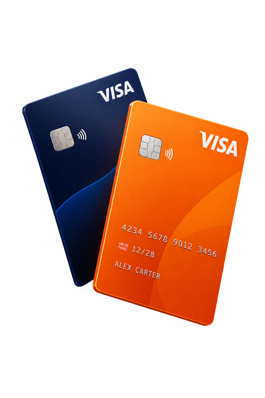 Visa orange and navy payment cards